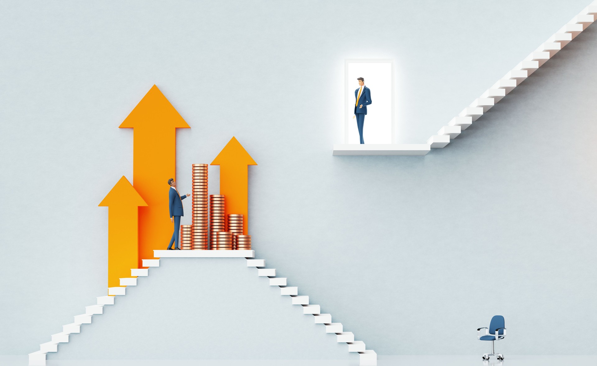 Businessman looking for business partner to share the cost of startup. 3D rendering